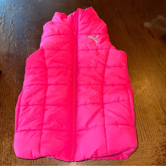 Puma Other - Puma Girl's Pink Puffer Vest With Silver Puma Logo Girls Size Small 7/8 Pre Own